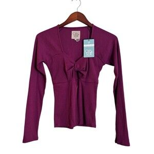 NEW Chaser Mulberry Wine Ribbed Long Sleeve Cutout Fitted Top Size Small NWT